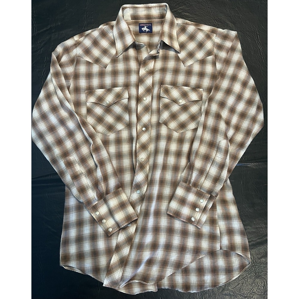 Chute #1 Men's Medium Brown Western Shirt Pearl Snap Cowboy Pearl Snap